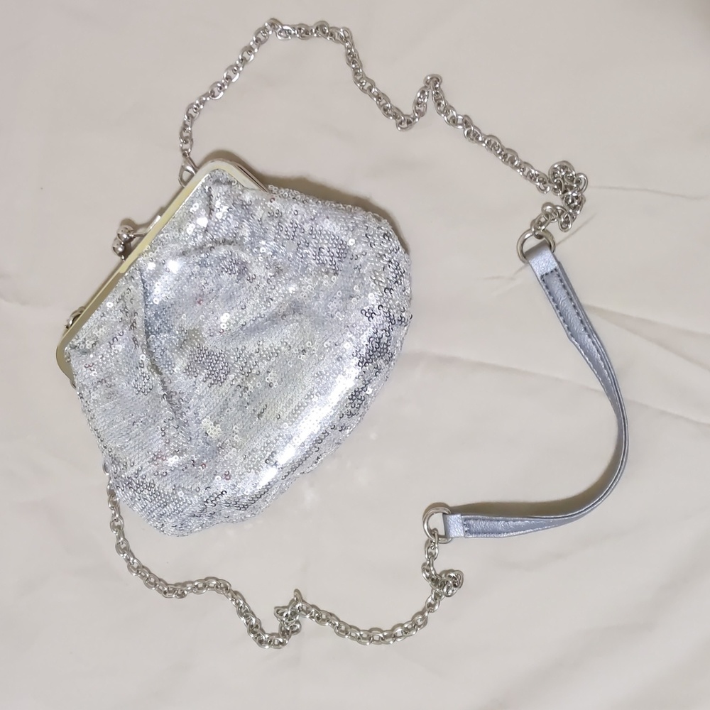 Apt9 silver sequin clutch convert to crossbody